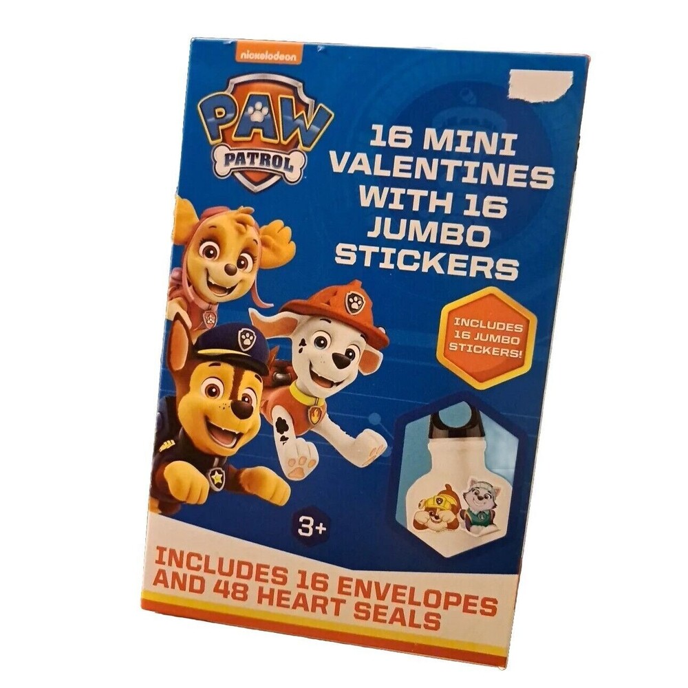 Paw Patrol 16 Valentines With 16 Jumbo Stickers & 48 Heart Seals - 2pks NEW - Picture 2 of 3